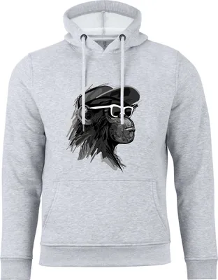Produktbild von Cotton Prime® Kapuzensweatshirt mit Affenmotiv - Cool Monkey mit Brille M grau