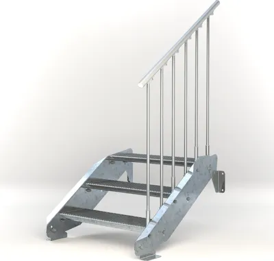 Produktbild von Stahltreppe 3 Stufen bis Höhe 64 cm, Laufbreite : 80 cm Geländer rechts ST 2 (31 / 31 mm gezackt)