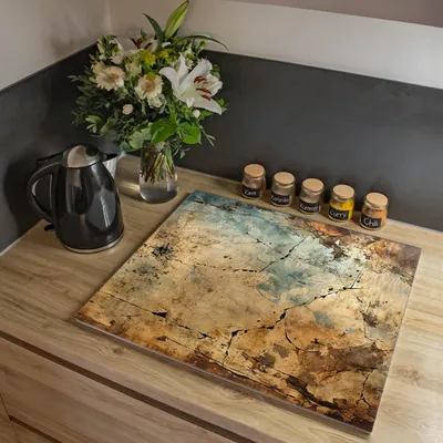 Produktbild von banjado Herdabdeckplatte einteilig 60x52cm groß mit Gummi Abstandshalter, ESG Sicherheitsglas mit Motiv Verwitterte Texturen [HAP1 13642]