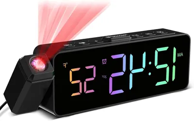 Produktbild von Projektionswecker mit Temperaturanzeige – Digitale Uhr – Weckerfunktion – 180° schwenkbare Projektion – Reichweite: 175 cm – Schwarz