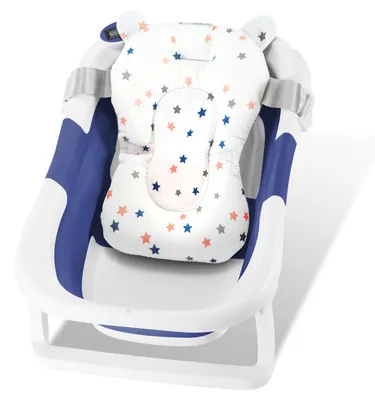 Obrázok produktu pre Peviasot, skladacia vanička pre bábätká, 60,5 × 43 cm, s podložkou, nádobkou na šampón a teplomerom, vhodná pre deti od 0 do 12 mesiacov, modrá