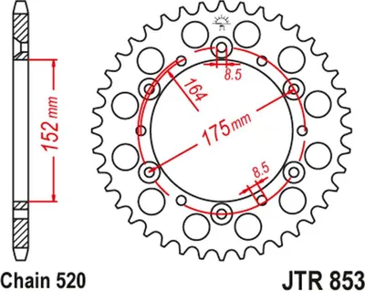 Productafbeelding van Achtertandwiel 856 41, aluminium Racelite, voor Yamaha YZ/YZF modellen van '88-'98 (85641JTA), (kettingmaat 520), kleur: zwart