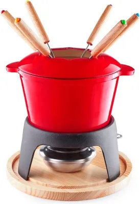 Obrázok produktu pre Súprava na fondue Lacor - 1,2 l - smalt - súprava na syr, čokoládu, zeleninu a mäso - vrátane 6 vidličiek