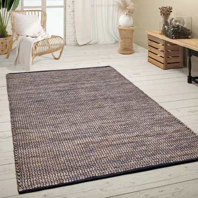 Produktbild von Teppich Wohnzimmer Kurzflor Jute Handgewebt Meliertes Ethno Muster Naturfaser Grösse 60x100 cm