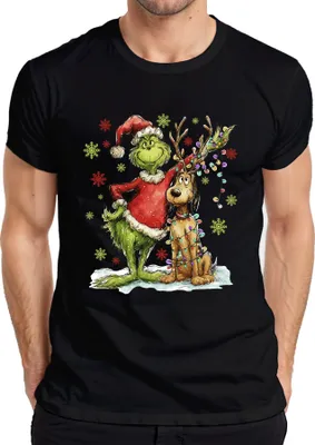 Produktbild von Grinch Weihnachten Rentier Lichterkette Schneeflocken Geschenk Herren T-Shirt, Schwarz, S