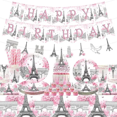Immagine prodotto di Omgoods - Set di decorazioni a tema Parigi per feste di compleanno, per 20 persone