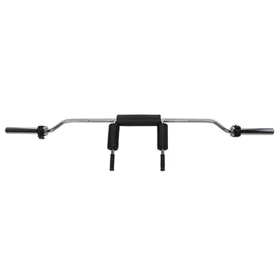 A barbell with padding and handles, isolated on a white background.
