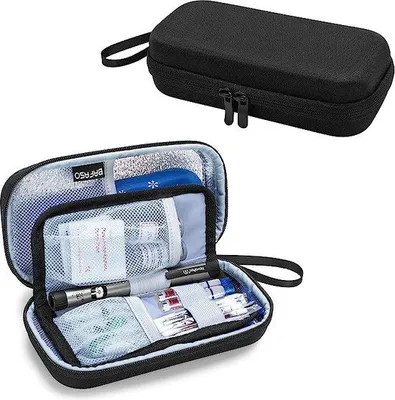 Produktbild von Diabetiker Reisekoffer mit 2 Eisbeuteln, Insulin-Transportkoffer für Insulin-Spritzen und Diabetes-Artikel, schwarz