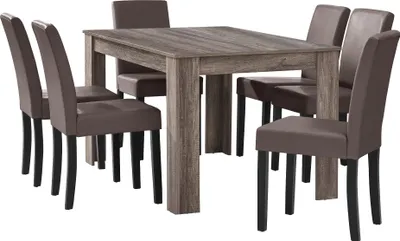 Produktbild von [en.casa] Esstisch Eiche antik mit 6 Stühlen braun Kunstleder gepolstert 140x90 Essgruppe Esszimmer