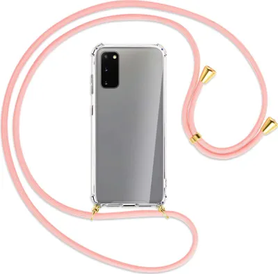Produktbild von Handykette Backcover-Schutzhülle mit Band (Metall goldfarben) für Samsung Galaxy S20 (G980) - rosa
