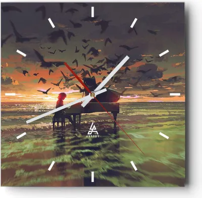 Produktbild von Wanduhr - Quadrat - Glasuhr - Klaviermusik - 30x30cm - Schleichendes Uhrwerk - Lautlos - zum Aufhängen bereit - Dekoration Modern - Wanddekoration aus Glas - C3AC30x30-3911