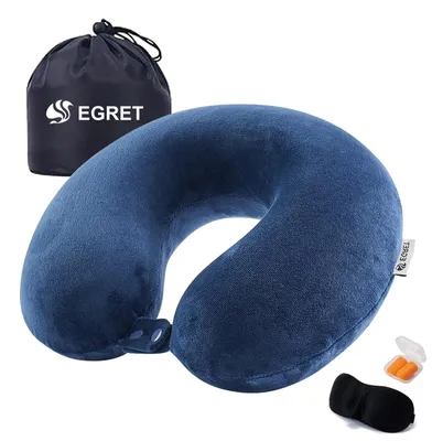Produktbild von Ergonomisches Nackenkissen aus Memory-Schaum für Reisen – mit Aufbewahrungsbeutel und Ohrstöpseln