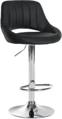 Image de Tabouret de bar CLP Milet en similicuir, réglable en hauteur, pivotant, avec dossier, noir, structure chromée