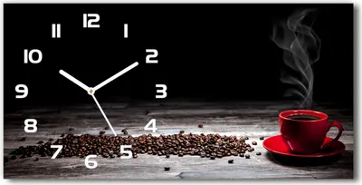 Produktbild von Wanduhr aus Glas – 60x30 cm - Glasbild - Glasuhr - Gehärtetes Glas - weisse-zeiger - aromatischer Kaffee