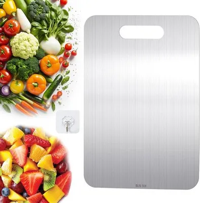 Produktbild von Ibenzoa® Edelstahl‑Schneidebrett (SUS304) – lebensmittelecht & hygienisch, rostfrei, kratzfest, 33 x 23,5 cm, ideal für Fleisch, Gemüse und Obst