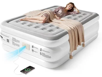 Immagine prodotto di Materasso gonfiabile con pompa integrata – Rigonfiaggio automatico, gonfiaggio rapido in 2,5 minuti, funzionamento silenzioso, per 2 persone, per uso domestico e in campeggio, 100% cloruro di polivinile