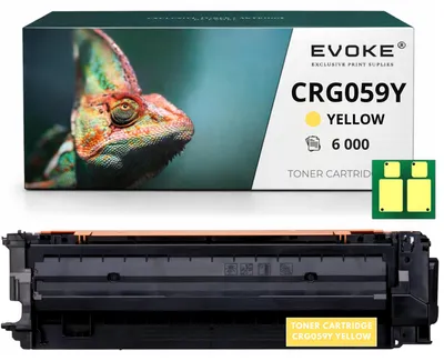 Obrázek produktu pro Kompatibilní tonerová kazeta Evoke pro tiskárnu Canon CRG-059Y 3620C001 CRG059, žlutá, výtisk 6 000 stran, kompatibilní s i-SENSYS LBP852Cx + čip