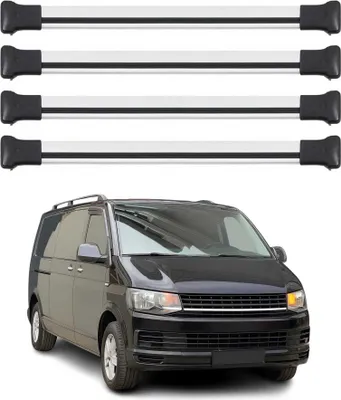 Image de Barres de toit transversales pour VW T6 T6.1 Transporter 2015-2024 4pcs Alu gris