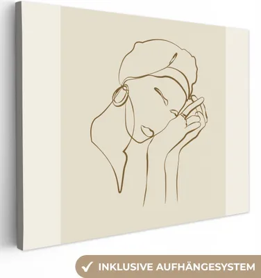 Produktbild von MuchoWow® - Leinwandbilder - Frau - Linienkunst - Zitate - Text, Wandbild, Wanddeko Bilder Wohnzimmer, 80x60 cm