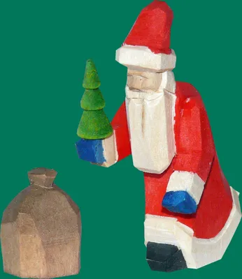 Produktbild von Weihnachtsfigur Weihnachtsmann mit Geschenkesack geschnitzt Höhe 6cm NEU
