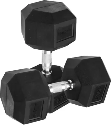Produktbild von Sporttrend 24® Hexagon Hantel 1-50KG, Paar, verchromter Griff | sechseckige Kurzhantel, rutschfeste Kompakthantel, gummierte Hex Hanteln (2x40KG)