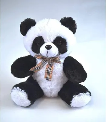 Produktbild von Panda Plüsch sitzend mit kariert Schleife ca. 26 cm , Flauschiger Stofftier, Plüschtier, Teddy bear, Bär