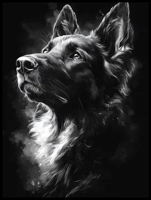 Immagine prodotto di Poster 60x80cm Ritratto di animali per il salotto | Pastore tedesco | Bianco e nero