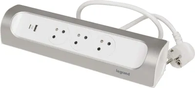Legrand prodlužovací kabel 1 m / 3 zásuvky / s USB / hliník-bílá / PVC / 1,5 mm2