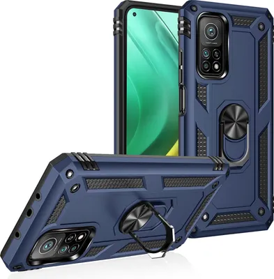 Obrázek produktu pro Pouzdro pro Xiaomi Mi 10T / Mi 10T Pro dvouvrstvé robustní, vojenská ochrana pouzdro s držákem prstenu a stojánkem modré