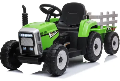 Produktbild von Elektrischer Kindertraktor mit Anhaenger - Kinder Elektroauto - 12V - mit Fernbedienung - Gruen