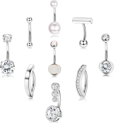 Image de Set de piercing au nombril or/argent 316L-acier inoxydable 14G opale CZ perle 10/12mm