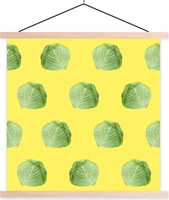 Produktbild von MuchoWow® Textilposter Kopfsalat - Gemüse - Muster - Gelb 40x40 cm mit holzfarbenen Rahmen - Posterleiste