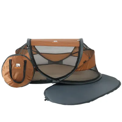 Image de Lit parapluie pour bébé DERYAN Luxe - Inclut un matelas gonflable - Couleur caramel