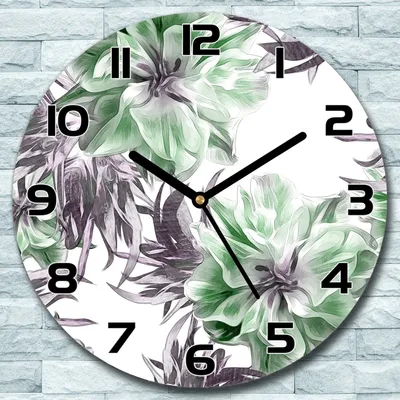Produktbild von Wanduhr aus Glas Rund fi 30 grüne Blumen Quarz Deko Wohnzimmer Büro