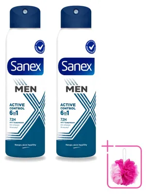 Imagen del producto de 2 aerosoles desodorantes Sanex Men, control activo de 72 horas, 200 ml. Pack ahorro, 2 unidades