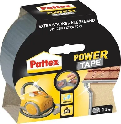 Produktbild von Pattex Power Tape – 10 m – Extra starkes Gewebeband – Wasser- und witterungsbeständig – von Hand abreißbar – Silber 1 Stück [H1677379]