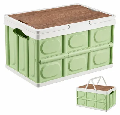 Image de Boîte de rangement pliable, 30 litres, avec couvercle en bois, pour voiture et coffre