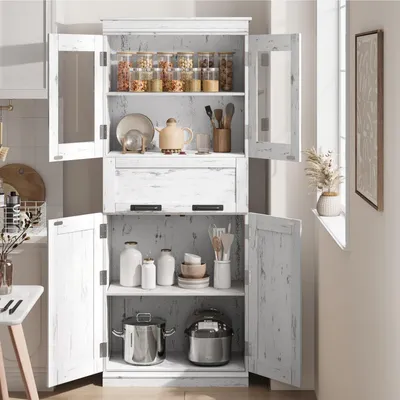 Produktbild von Badezimmerschrank Hoch mit 1 Schublade und 4 Türen 170x60x30 cm Weiß