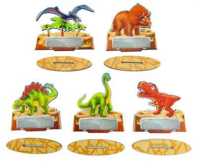 5 Dino-Tischkarten für Kindergeburtstag, Ökokarton, Deko