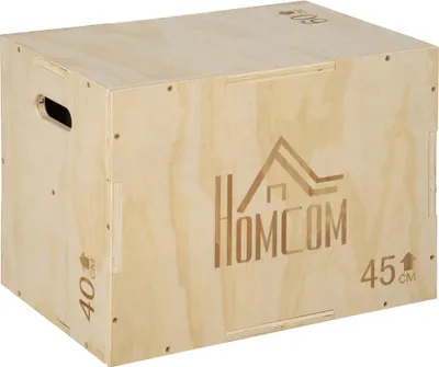 Produktbild von Plyo Box, Sprungbox aus Holz, Plyometric Plattform mit Griff für Zuhause, 45 x 40 x 60 cm, Naturholz