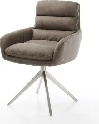 Produktbild von DELIFE Drehstuhl Abelia-Flex mit Armlehnen Mikrofaser Taupe Vintage Kreuzgestell breit Edelstahl 360° drehbar Wippfunktion