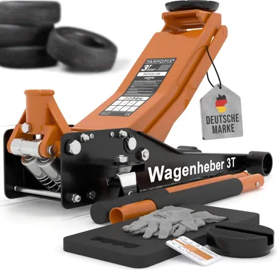 Produktbild von Tarpofix Wagenheber 3T hydraulisch – Rangierwagenheber flach für Auto & SUV, Hubhöhe 75-505 mm, inkl. Gummiauflage & Handschuhe