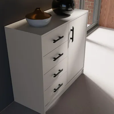 Produktbild von Masseno Kommode VANO 90 cm Sideboard mit 4 Schubladen und 1 Türen für Wohnzimmer Schlafzimmer Modern 90x40x84 cm Kaschmir / Kaschmir
