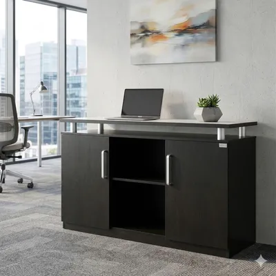 Image de Meubles de bureau Armoire Armoire à dossiers ORLY noir 140x85x43cm Bureau Homeoffice Bureau Armoire à classeurs Sideboard Armoire polyvalente Equipement de bureau