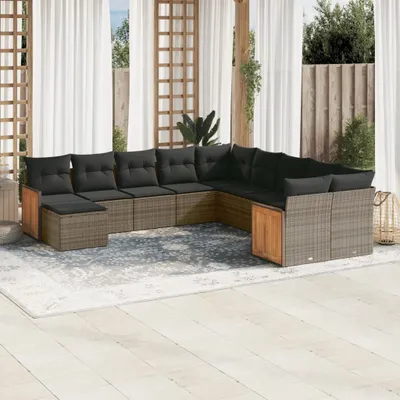 Produktbild von Design 11-tlg. Garten-Sofagarnitur mit Kissen Grau Poly Rattan, Gartenmöbel-Sets 2024 Neu