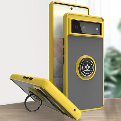 Image de Étui pour Google Pixel 6 translucide mat en TPU avec porte-anneau et support Jaune