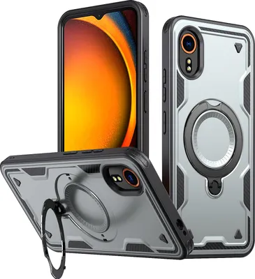 Produktbild von Dual Layer Hülle für Samsung Galaxy XCover7 mit Ring Ständer Magnetisch Stoßfest Handyhülle Grau