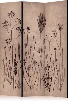 Produktbild von 3-teiliger Doppelseitiger Vlies Paravent - Plant Vintage - Delicate Field Flowers on a Background in Lime Wash Technique 135x172 cm Blumen b-A-10447-z-a