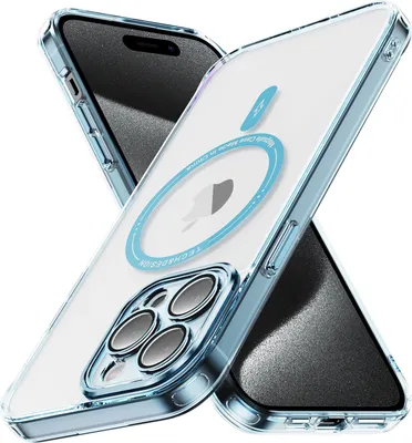 Obrázek produktu pro Magnetické průhledné pouzdro pro iPhone 15 Pro, kompatibilní s MagSafe, hybridní nárazuvzdorné ochranné pouzdro Modrý
