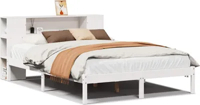 Produktbild von vidaXL Massivholzbett mit Regal ohne Matratze Weiß 140x200 cm Kiefer